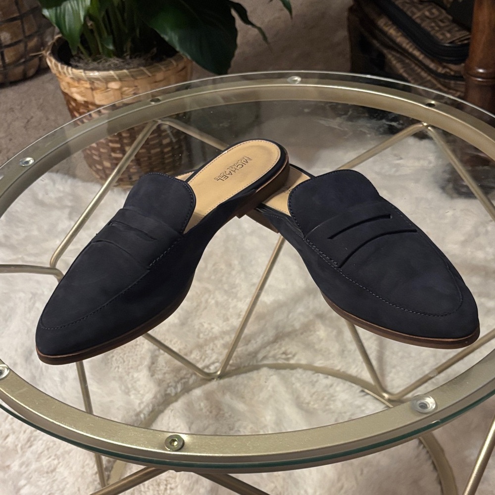 Michael Kors Dark Navy Blue Geri Suede Slides - Picture 1 of 5